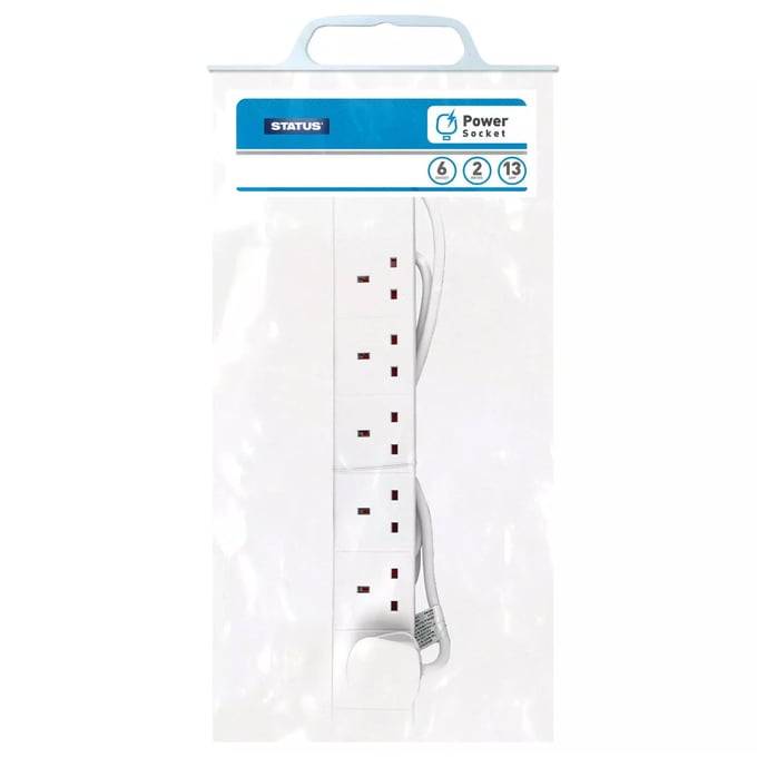 Status 6 Socket Extension Lead With Neon Indicator 2m UK