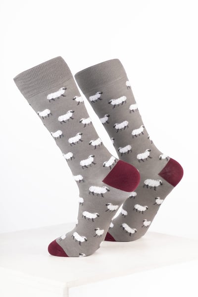 Men’s Bamboo Rich Animal Ankle Socks - Sheep Dark Olive