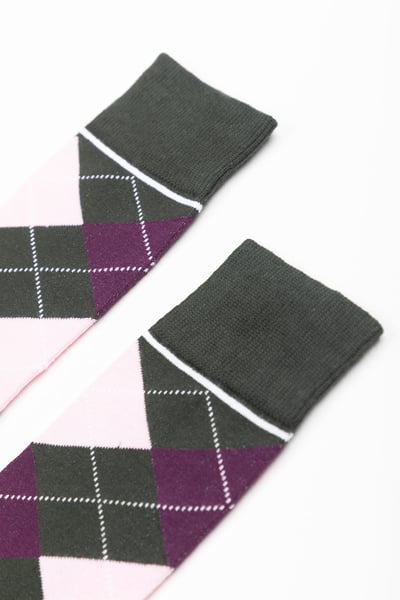 Ladies Argyle Ankle Socks - Olive/Berry