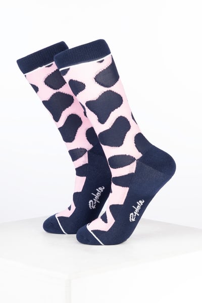 Damen-Knöchelsocken aus Bambusmaterial mit Kuhmuster - Kuh Zartrosa/Marineblau