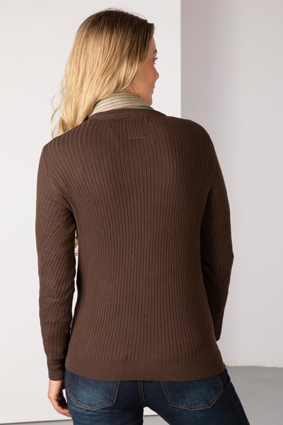 Ladies V Neck Ribbed Jumper - Gemma - Brown