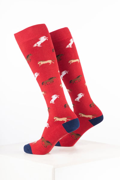Chaussettes en caoutchouc à motif cheval pour femmes - Poney Fraise