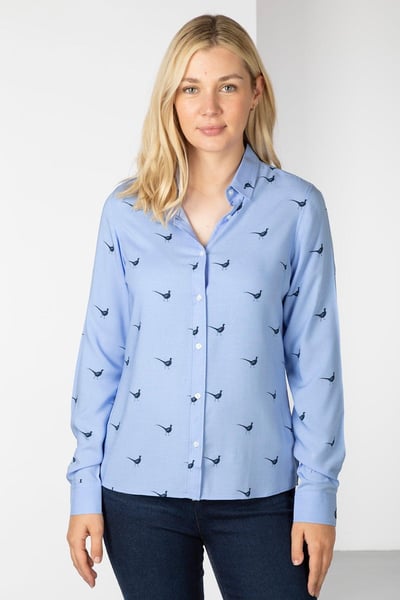 Ladies Button Down Blouse - Wistow II - Walking Pheasant Blue