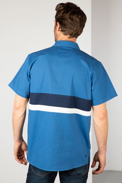 Men's Short Sleeve Stripe Deck Shirt - Beadlam - Blue