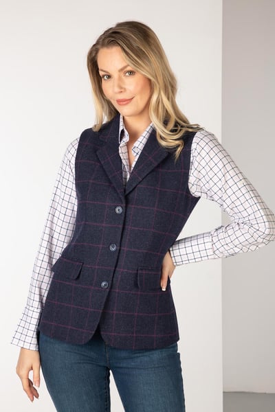 Ladies Tweed Waistcoat - Hannah - Navy Tweed