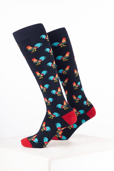 Men's Bird Welly Socks - Cockerel Navy