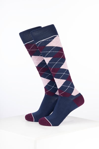 Junior Bamboo Rich Argyle Reitsocken - Argyle Marineblau/Dunkle Beere/Zartrosa