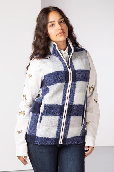 Karierte Sherpa-Fleece-Weste für Damen - Fimber - Marine