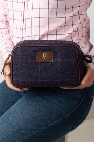 Large Tweed Makeup Bag - Helmsley - Navy Tweed
