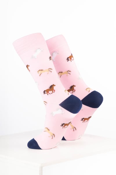 Damen-Knöchelsocken mit Pferdemotiv - Pony Zartrosa