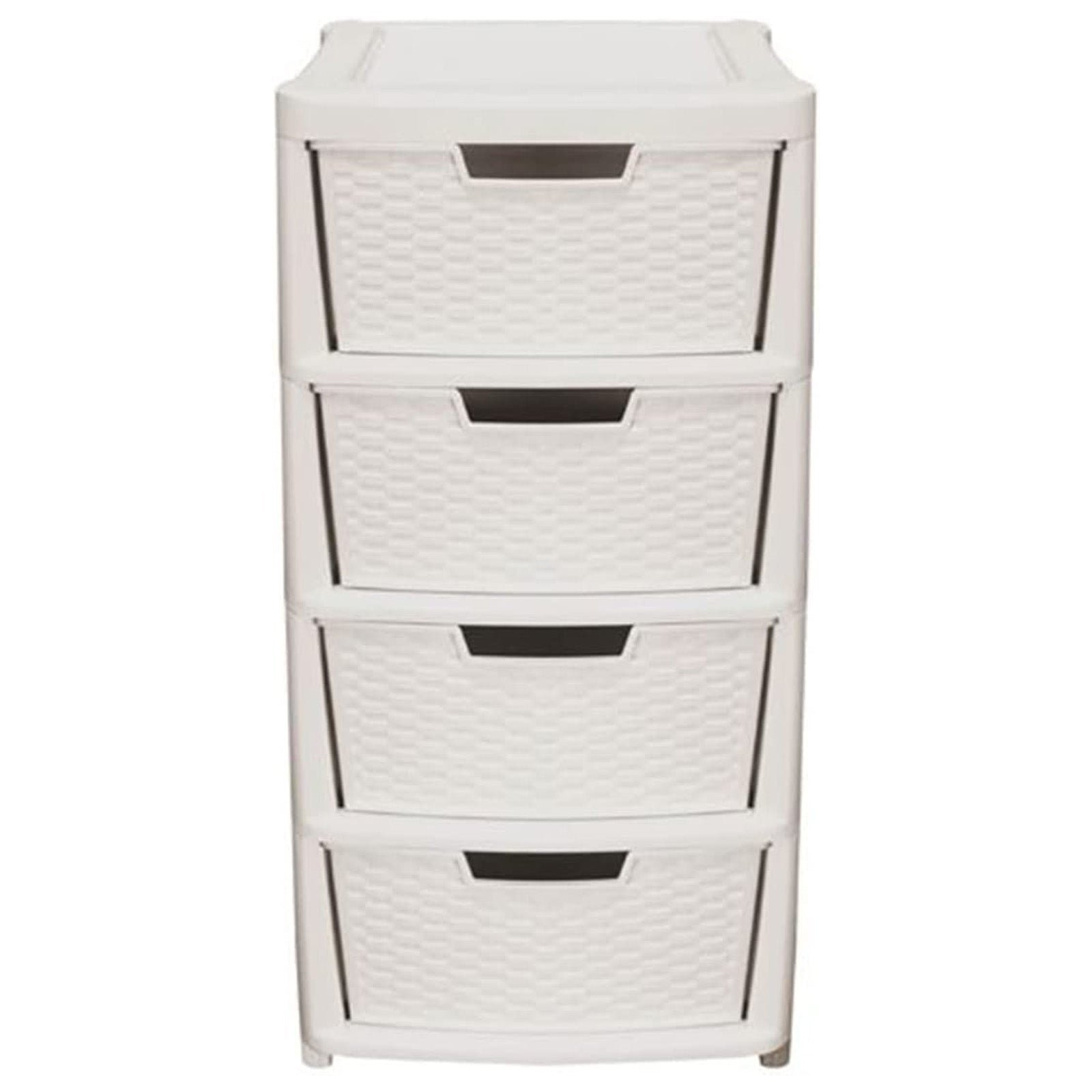 4-Drawer Rattan Storage Tower | Black Plastic & Wicker Design | 82cm H X 39cm D X 41cm W | No Assembly
