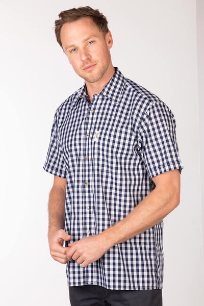 Men's Short Sleeved Country Shirt - Egton - Navy/White