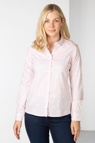Ladies Oxford Cotton Printed Shirt -  Audrey II - Pink Horse