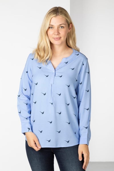 Ladies Printed Blouse - Wistow II - Walking Pheasant Blue