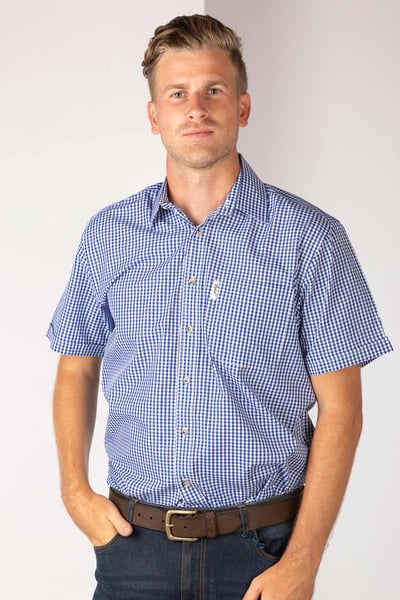 Men's Short Sleeved Check Shirts - Millington Blue
