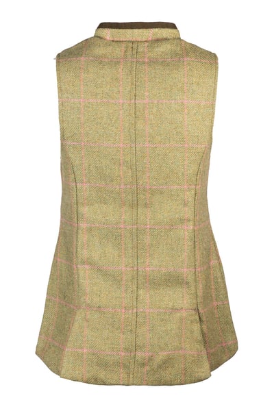 Ladies Button Up Tweed Waistcoat - Bramham - Green/Pink Tweed