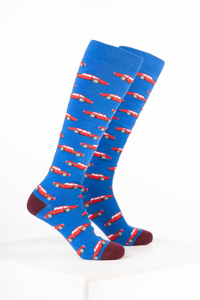 Herren-Gummistiefelsocken mit Automotiv - Blauer Sportwagen
