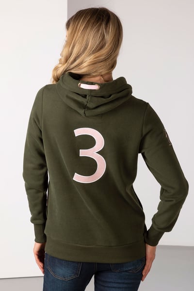 Ladies Sash Cross Neck Hoody - Olive/Sorbet