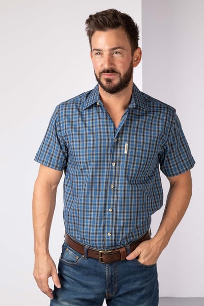 Men's Short Sleeved Check Shirt - Bainton Blue