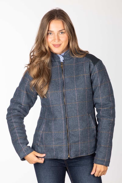 Ladies Padded Tweed Jacket - Haworth - Dark Blue
