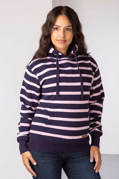 Damen Lucy Gestreifter Kapuzenpulli - Marine/Sorbet