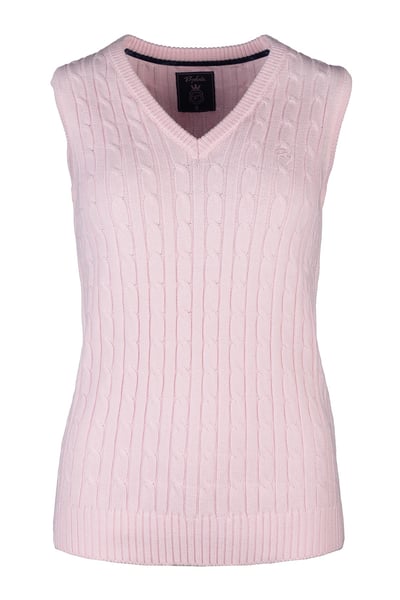 Ladies V Neck Cable Knit Vest- Emma - Soft Pink