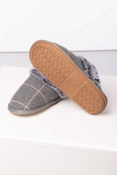 Ladies Tweed Slippers - Beswick - Grey