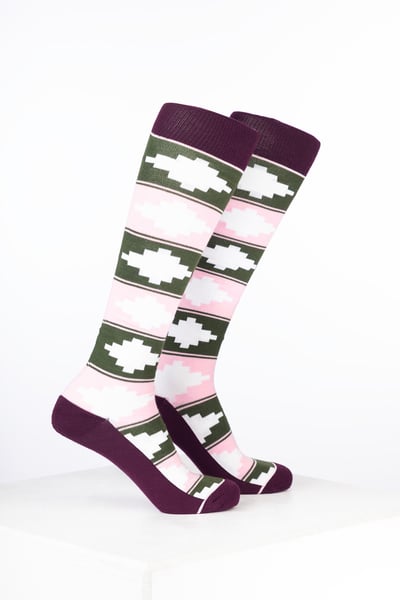 Women’s Bamboo Rich Polo Belt Riding Socks - Polo Dark Olive/Soft Pink/White