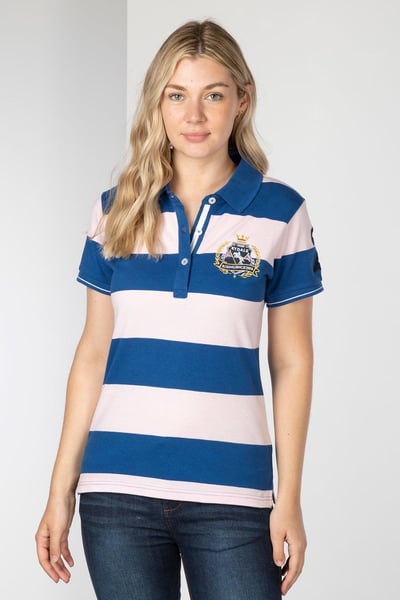 Ladies Striped Polo Shirt - Chloe - Blue/Sorbet