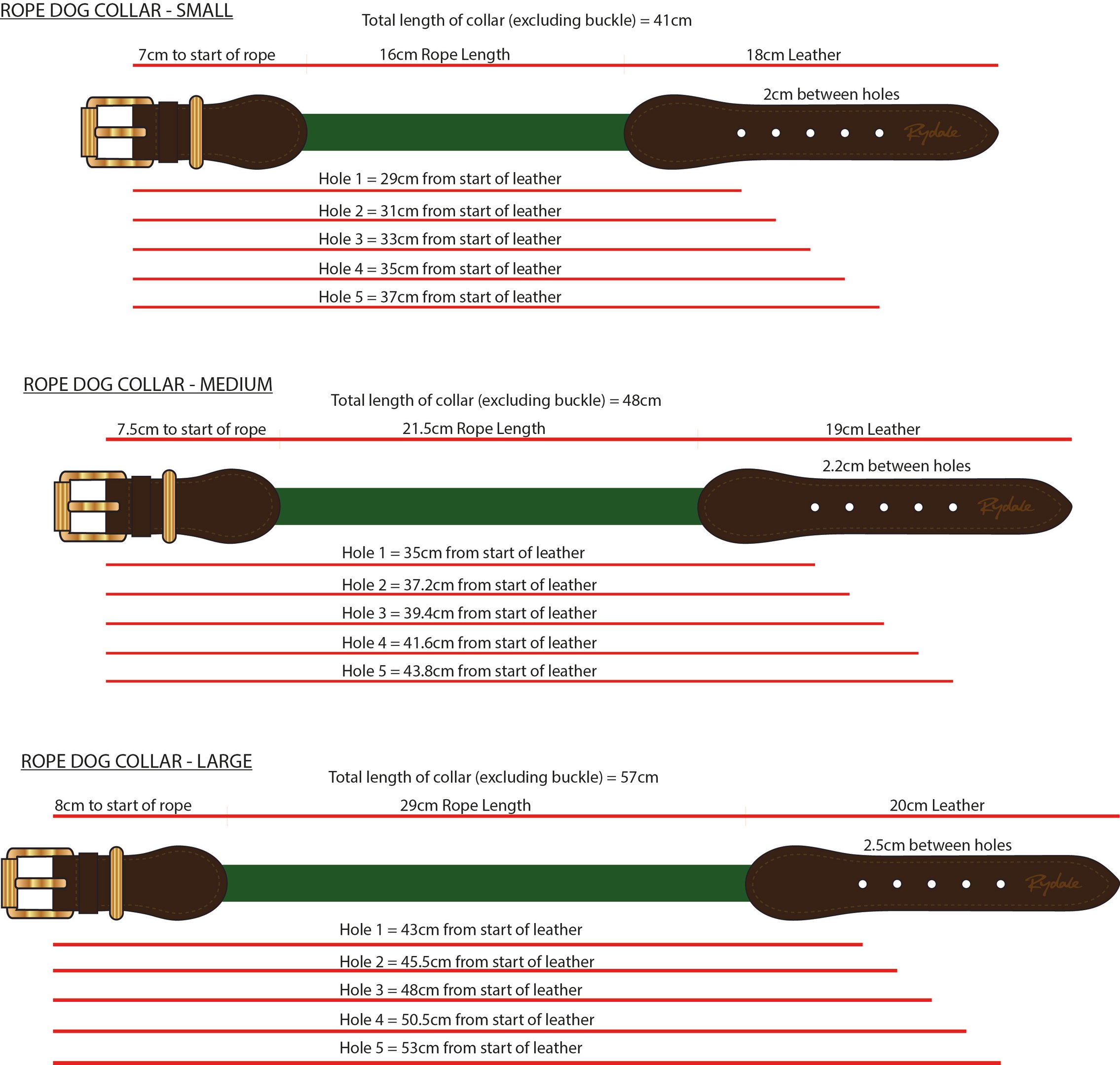 Rope Dog Collars - Measurements