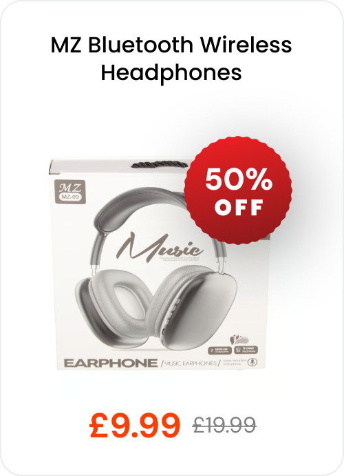 MZ Bluetooth Wireless Headphones, 50% off, now £9.99 instead of £19.99!