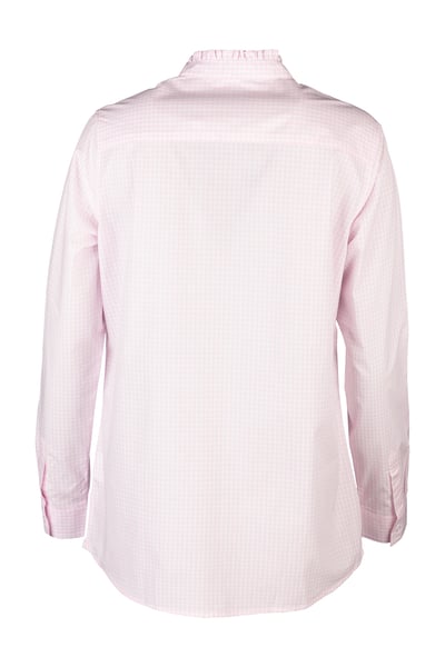 Ladies Oxford Cotton Ruffled Shirt - Ivy - Gingham Pink