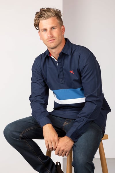 Men's Stripe Deck Shirt - Beadlam - Navy