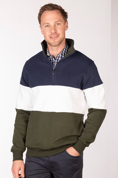 Men's Plain Sweatshirt - Byland - Navy/White/Olive