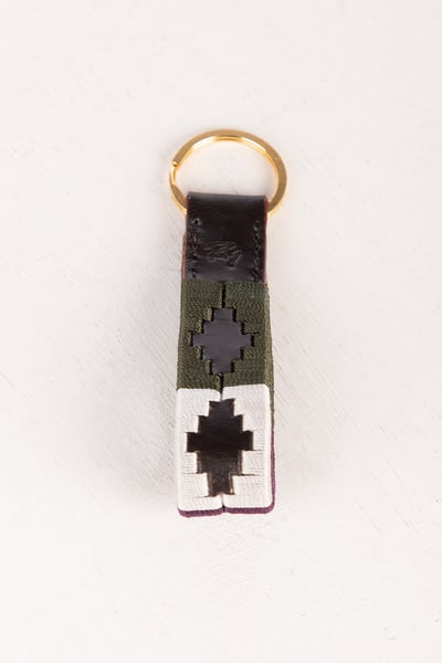 Leather Loop Polo Keyring - Askwith - Olive/White/Berry