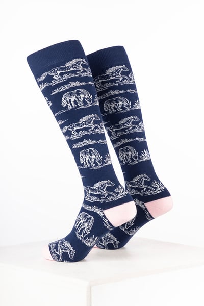 Women’s Horse Print Welly Socks - Equestrian Life Denim