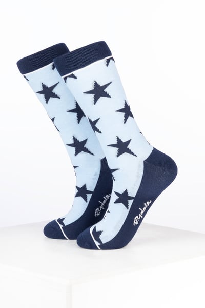 Damen-Sneakersocken aus Bambus mit Sternenmuster - Stern Sanftes Blau/Marineblau