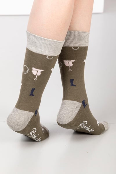 Ladies Pony Print Ankle Socks - Khaki