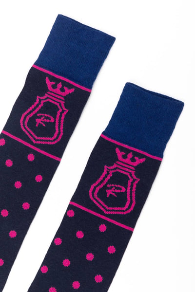 Ladies Polka Dot Knee Length Riding Socks - Navy