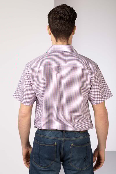 Men's Short Sleeved Checked Shirts - Shipley Blue/Red