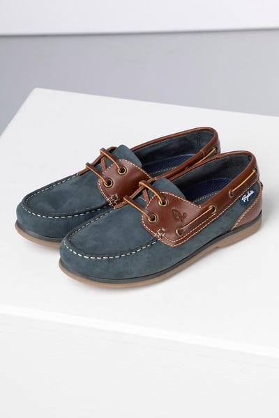 Ladies Leather Deck Shoes - Cayton III - Navy/Brown