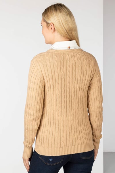 Ladies V Neck Cable Knit Jumper - Emma - Beige