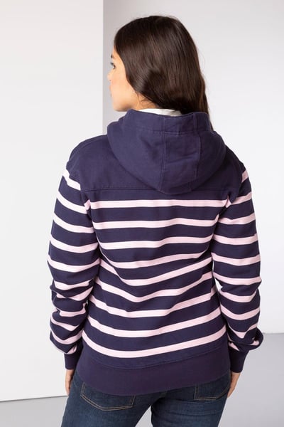 Ladies Lucy Striped Full Zip Hoody - Navy/Sorbet