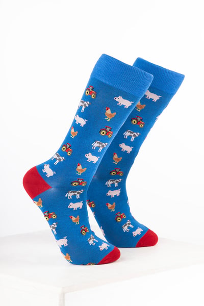 Men’s Farm Ankle Socks - Farm Yard Blue