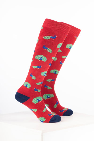 Women’s Bird Welly Socks - Peacock Strawberry