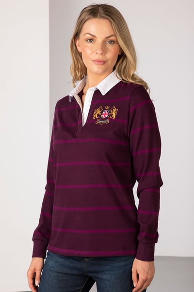 Ladies Striped Rugby Shirt - Ruby II - Damson/Berry