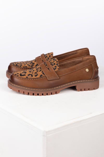 Ladies Chunky Animal Print Loafers - Ella - Tobacco