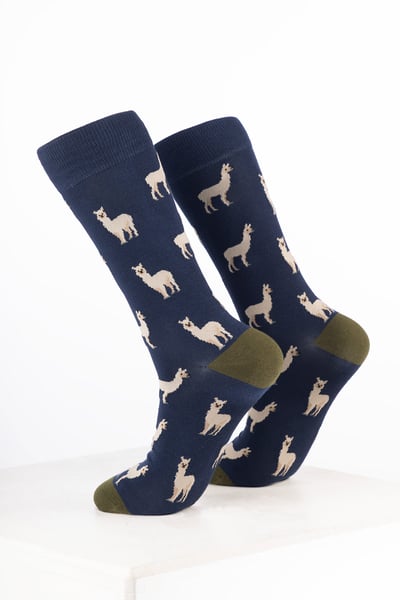 Men’s Bamboo Rich Animal Ankle Socks - Llama Navy