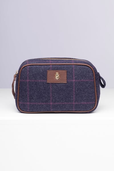 Large Tweed Makeup Bag - Helmsley - Navy Tweed