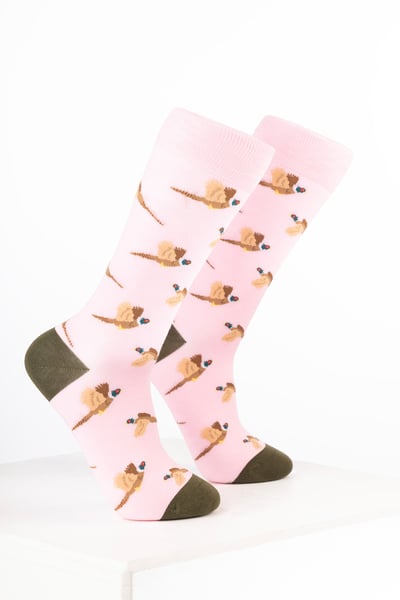 Damen-Knöchelsocken mit Vogelmotiv - Fliegender Fasan Zartrosa